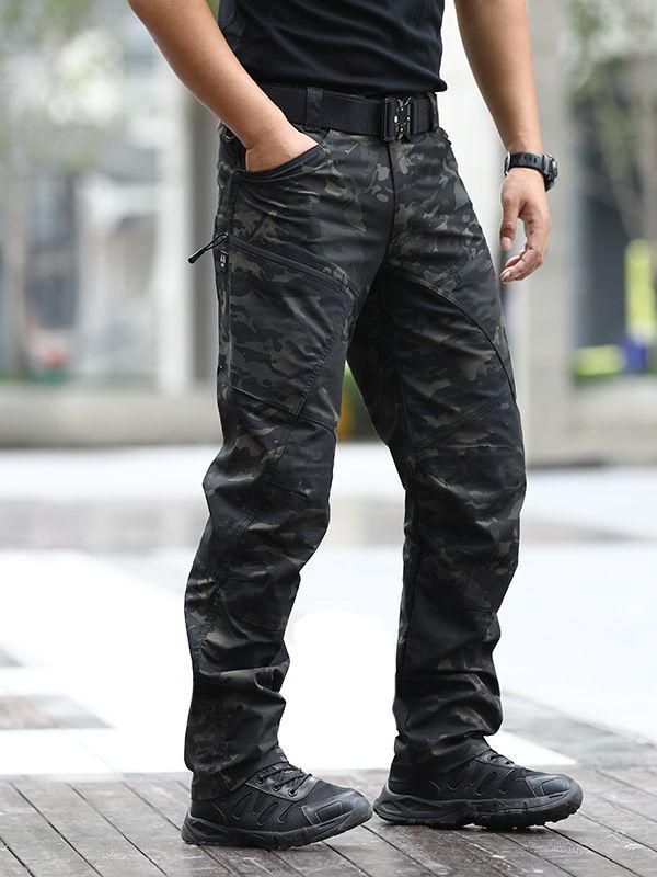 Men's Slim Fit Tactical Cargo Pants - Water-Repellent, Military-Style, for Spring/Autumn Outdoor Work and Training.