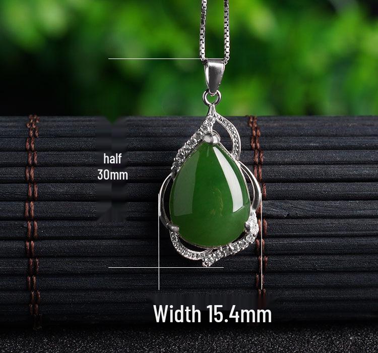 925 Sterling Silver Hetian Jade Water Drop Pendant Necklace with Certificate Jasper Style