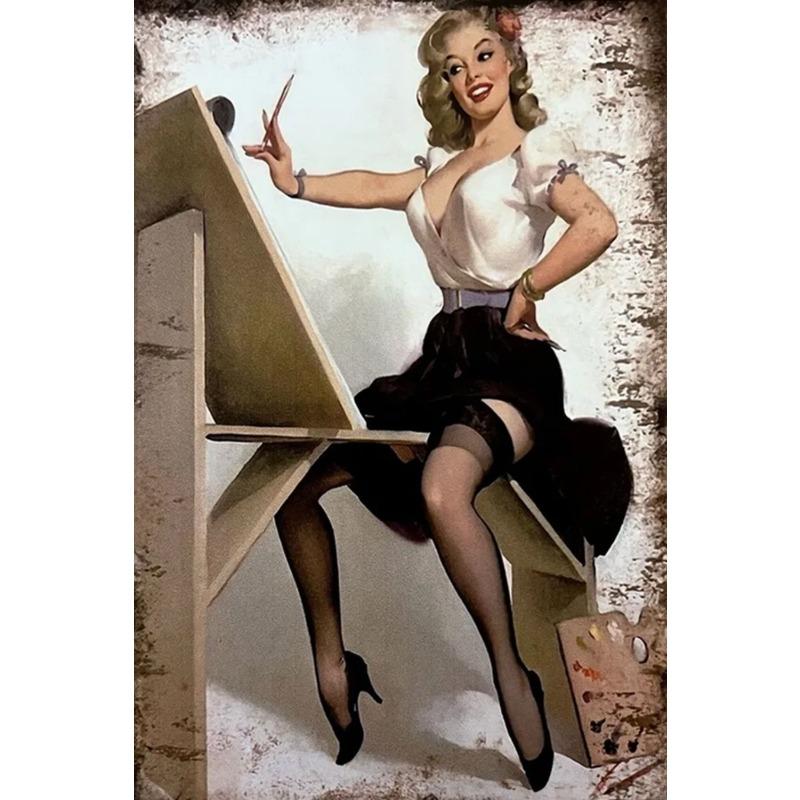 Pin-Up Girl Metal Sign, Retro Wall Art Decor