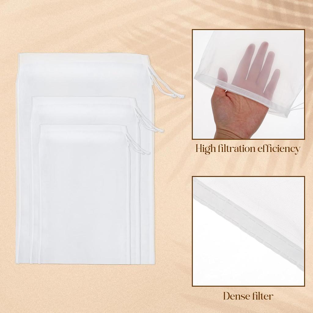 6 Pack Fine Mesh Filter Bags, Nut Milk Strainer Bag Reble Food Strainers Bag with Fine Mesh Drawstring Cheese Cloths Bags for Straining Fruit Juice