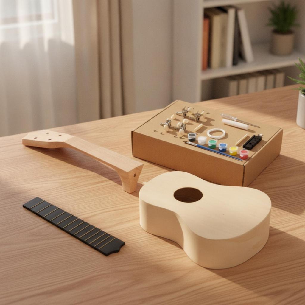 DIY Ukulele Kit Unfinished Instrument Playable for Beginners, Kids