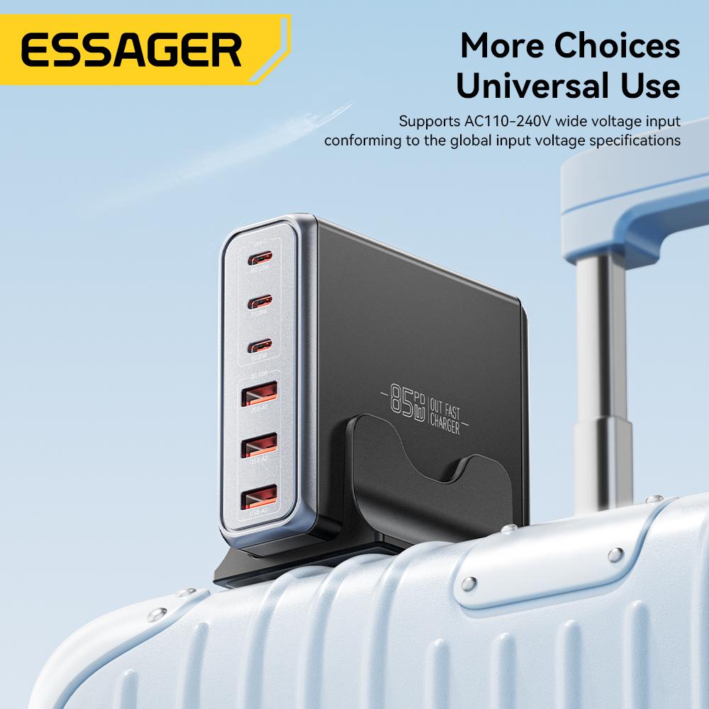 Essager 85W GaN Charger 6 Ports USB Type C Desktop Charger PD Fast Charging Station For iPhone 17/16/15 Samsung S24 Laptop iPad