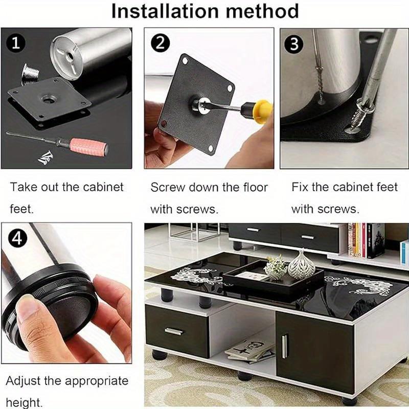 4pcs Stainless Steel Furniture Legs Metal Adjustable Round Metal Furniture Replacement Corner Feets