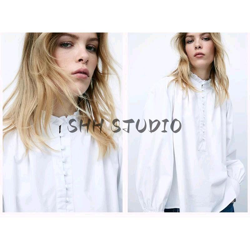 Spring New Women's Clothing Fashion Style Long Sleeves Fashion Casual Easiest for Match Pleated Collar Cotton Shirt 1270106