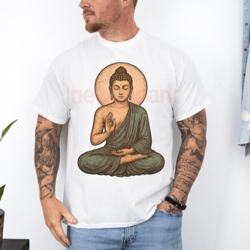 Vintage Meditation Buddha Graphic TShirt Spiritual Zen Mindfulness Yoga Peace Lovers Woman Man Tshirt Cotton Unisex Adult Tee S