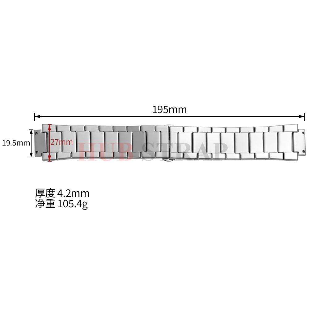 Solid Stainless Steel Watch Band Silver Strap 27mm Business Bracelet for Men Women Compatible for HUBLOT Belt Watch Accessories