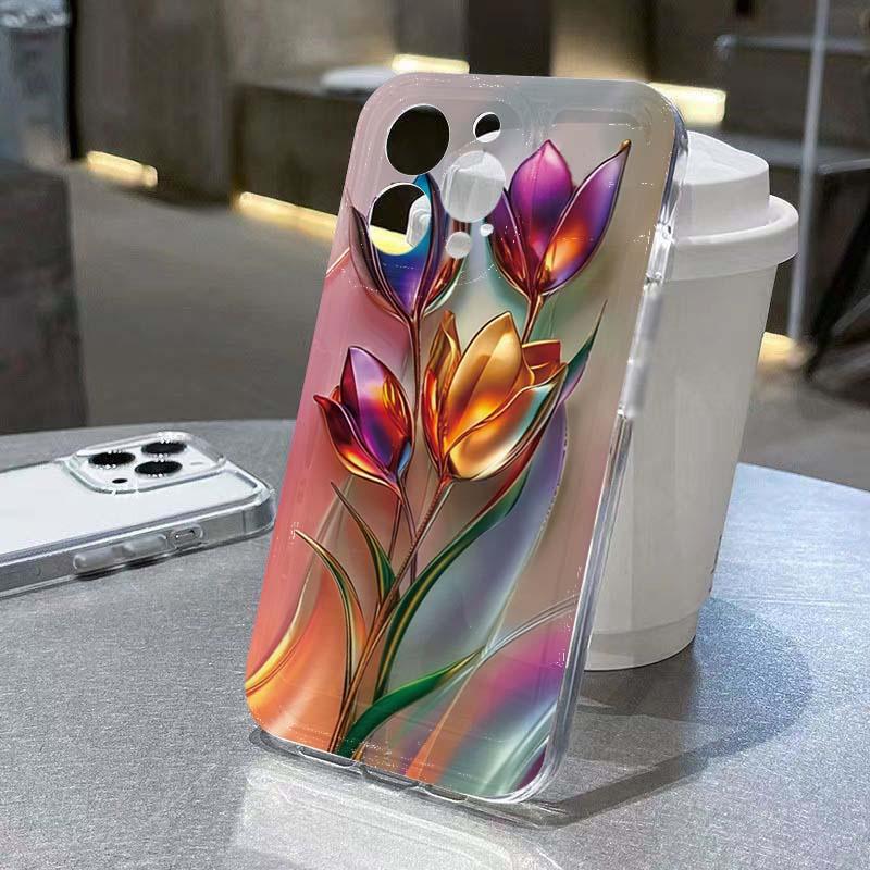 

Vibrant Artistic Tulip Pattern Phone Case for Iphone 17 16 15 14 13 12 11 17 Pro Max Mini 16E 7 8 Plus Vintage Floral Soft Cover iphone 11 Pro