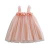 Rochie de Plajă Summer cu Bretele din Plasă și Flori 3D pentru Fete Dulci - Fustă Pufoasă de Prințesă pentru Bebelușe.