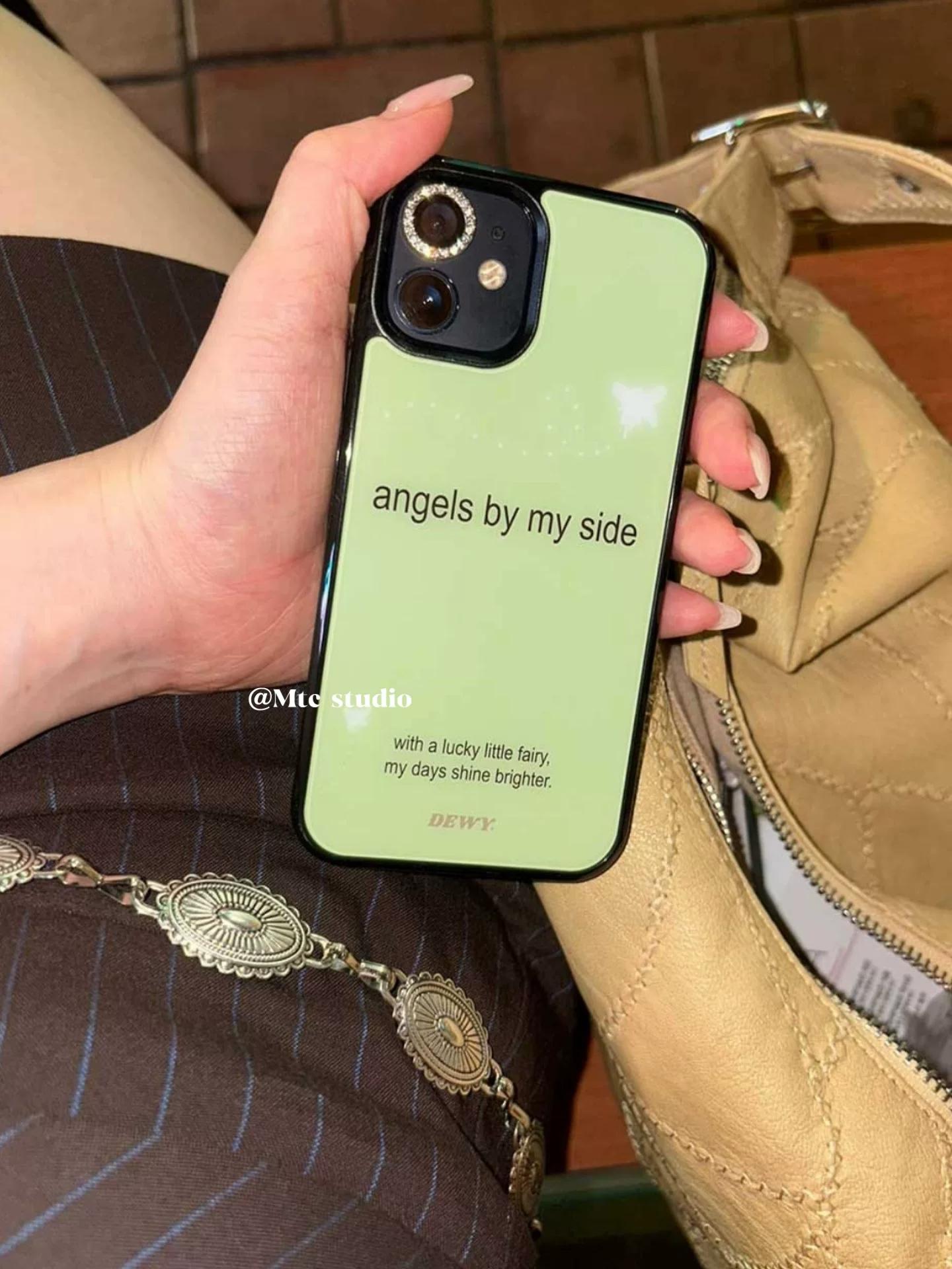 

Personalized Letters ”Angel By My Side“ Green Phone Case for iPhone 17 AIR 16 15 14 13 12 11 PRO MAX PLUS Y2K Drop Glue Cover iPhone 16 Plus