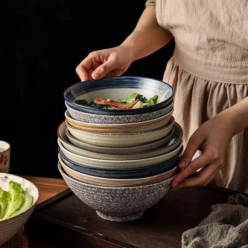 Japanese and Wind Creative Ceramic Bowl Household Instant Noodle Bowl Ramen Hat Bowl Household Commercial Salad