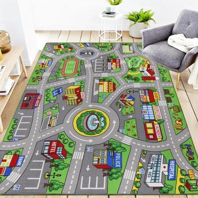 Colorful Interactive Traffic Design Rug for Kid's Room Play Area Fun Learning Carpet NonSlip Floor Mat Toy Vehicle Home Decor