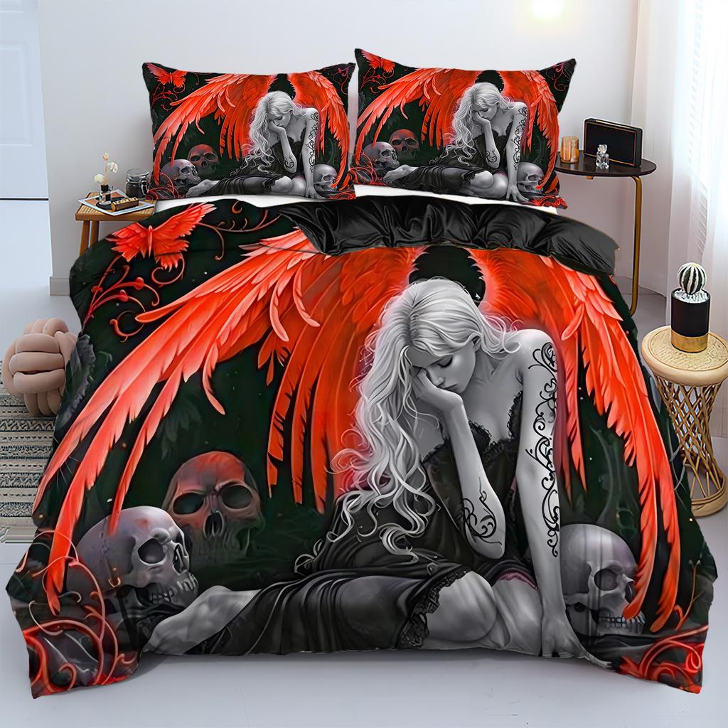 Fantasy Angel Queen Skull 3D Printed Quilt Cover Elegant Fantasy Style Duvet Cover Set Soft Comfortable Bedding Set Pillowcases