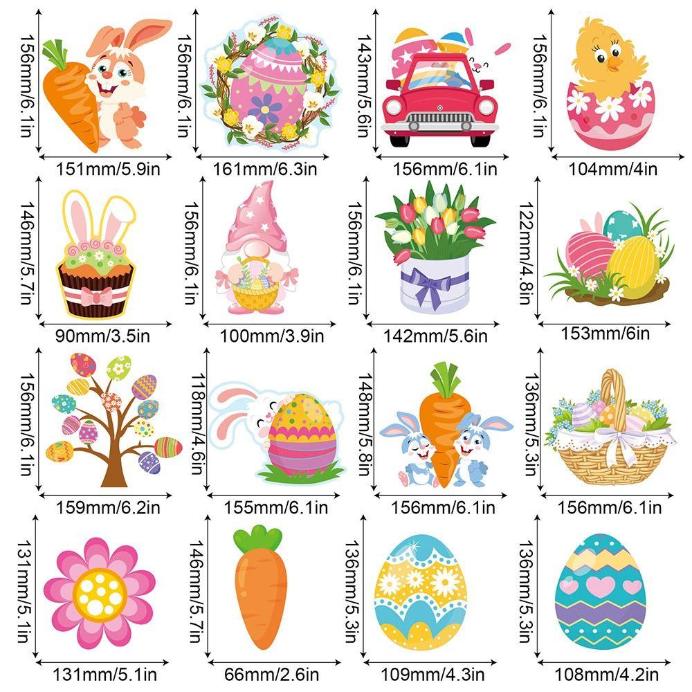 57PCS Cartoon Easter Decoration Paper Multicolor Easter Eggs Cards Flower Sheep Butterfly Bunny Chicken Wall Sticker