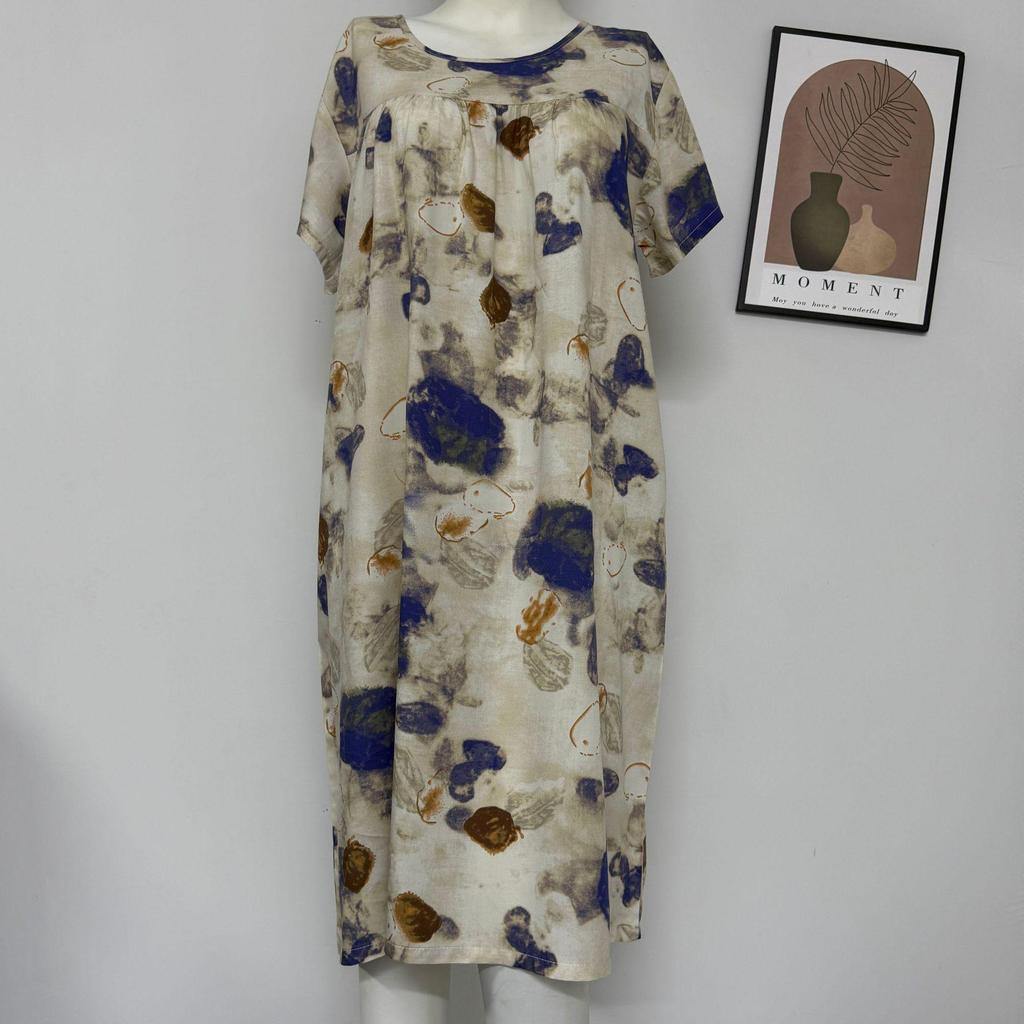 Women's Cotton Silk Short Sleeve Nightgown - Spring/Summer, Breathable, Comfortable, Lazy Style