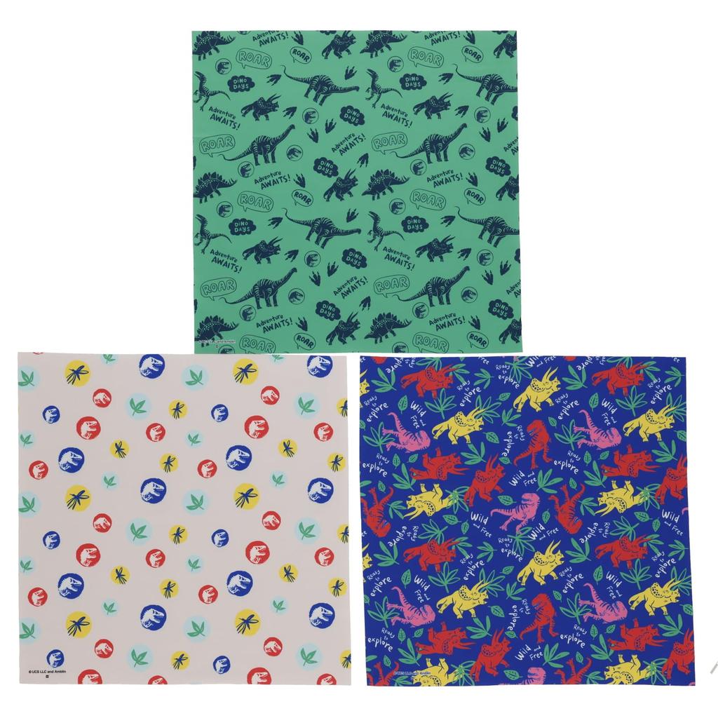 Marushin Lunch Cloths and Jurassic World Many Dinosaurs Perfect for and Elementary Perfect for Boys (3-Pack), Moisture-Wicking, Quick-Drying,