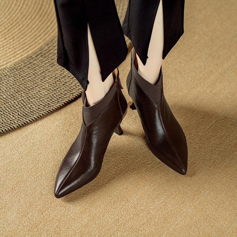 Fashion 2024 New Autumn Winter Women Boots Genuine Leather Short Boots for Women Fashion Pointed Toe Ladies Shoes Modern Chelsea Boots