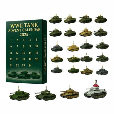 2025 WWII Panzer Adventskalender 24 Tage Weihnachts-Countdown-Kalender mit 24 ikonischen WWII Panzer Ornamenten Überraschungsgeschenke für Geschichtsinteressierte