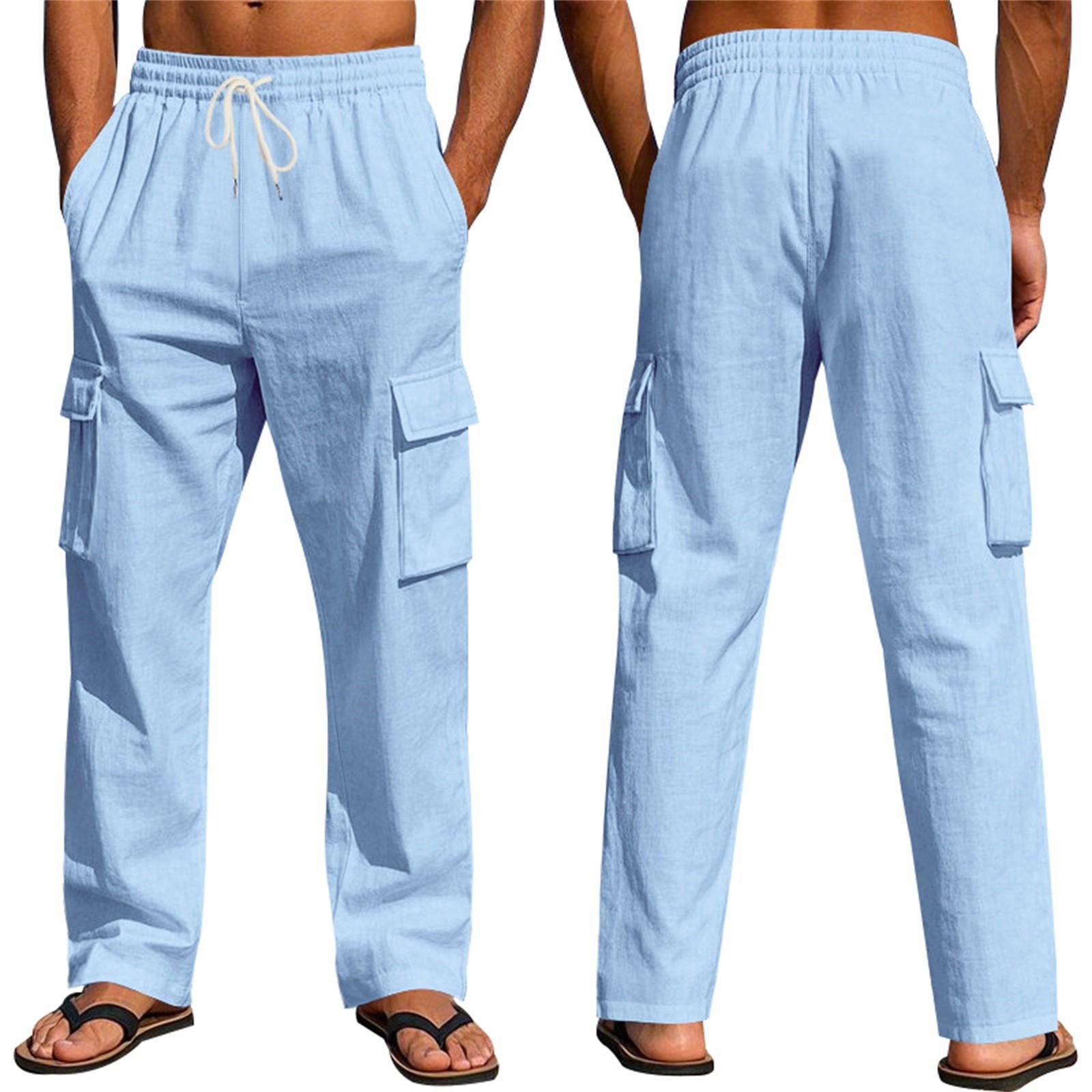 

Мужские льняные брюки Four Seasons Thin Breathable Cargo Multi-pocket Loose Casual Wide Leg XXL
