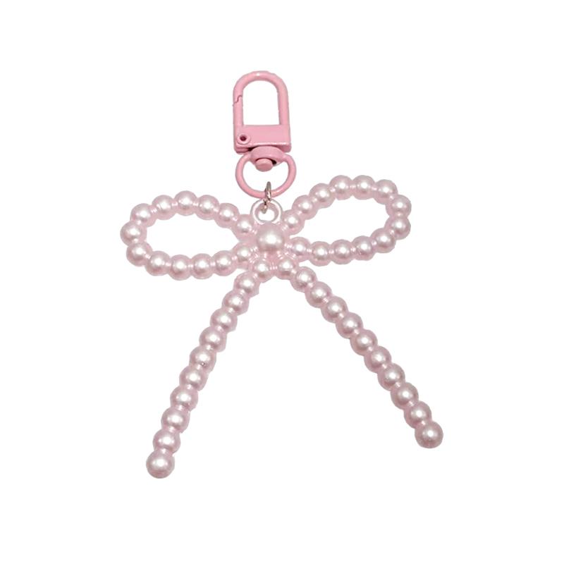 1PC Korean-Style Minimalist Phone Case Versatile Faux Pearl Dainty Keychain Trendy Bow Chic Charm Elegant 10x6cm