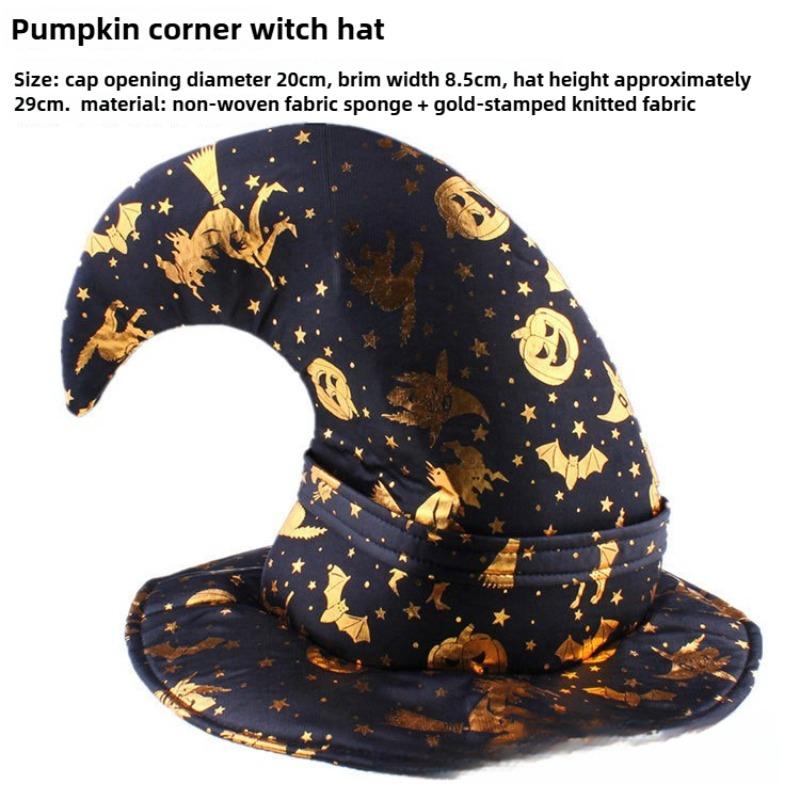 Halloween Prom Party Hat Witch Hat Witch Hat Veil Hat Printed Pumpkin Hat Black Tip Hat