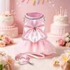 Bowknot Dog Harness Leash Set Shining Cat Puppy Birthday Dresses Pet Wedding Vest Harnesses With Lead For Small Medium Dogs Pink