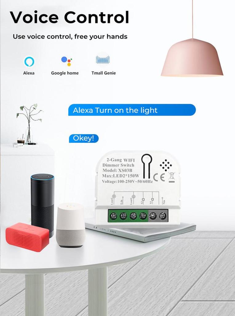 Tuya Smart WiFi Dimmer Switch with Voice Control and 2-Way Mini Dimming Module