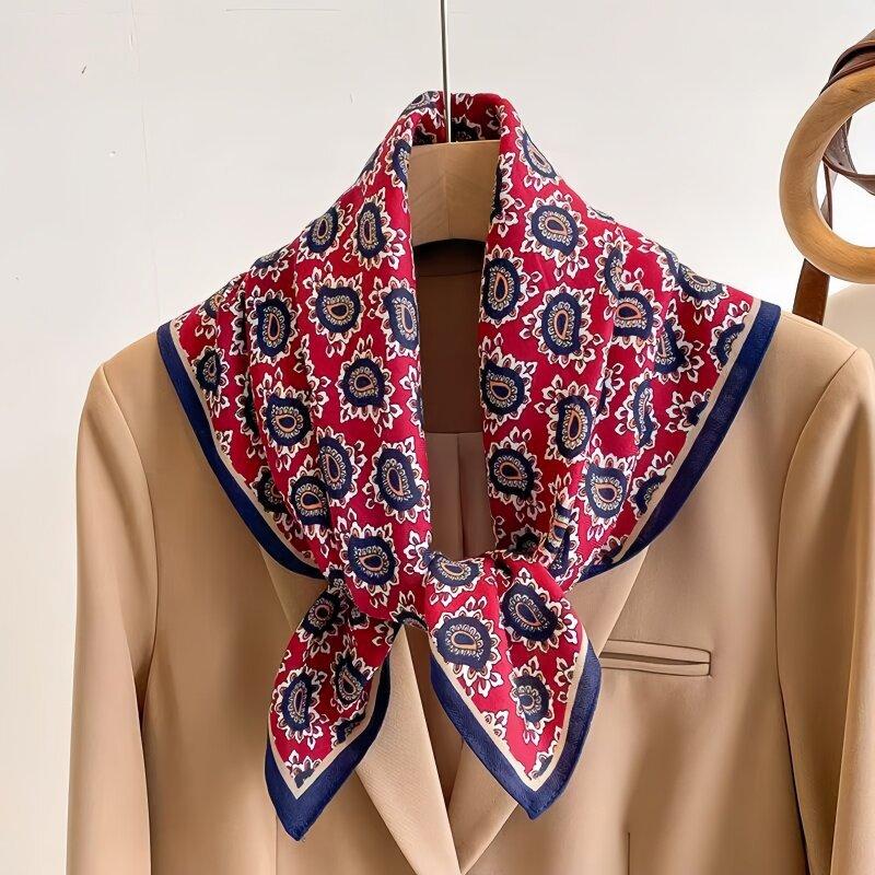 French retro printed silk scarf women's summer thin decorative bag head scarf high-end strap tube top breathable square scarf