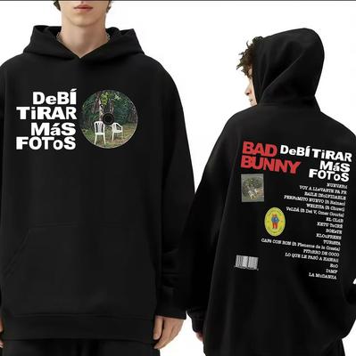 Rappeur Bad Bunny DTMF DeBi TiRAR MaS FOToS Album Imprimé Vintage Sweats à Capuche Homme Femme Hip-hop Manches Longues Esthétique Décontracté Pull