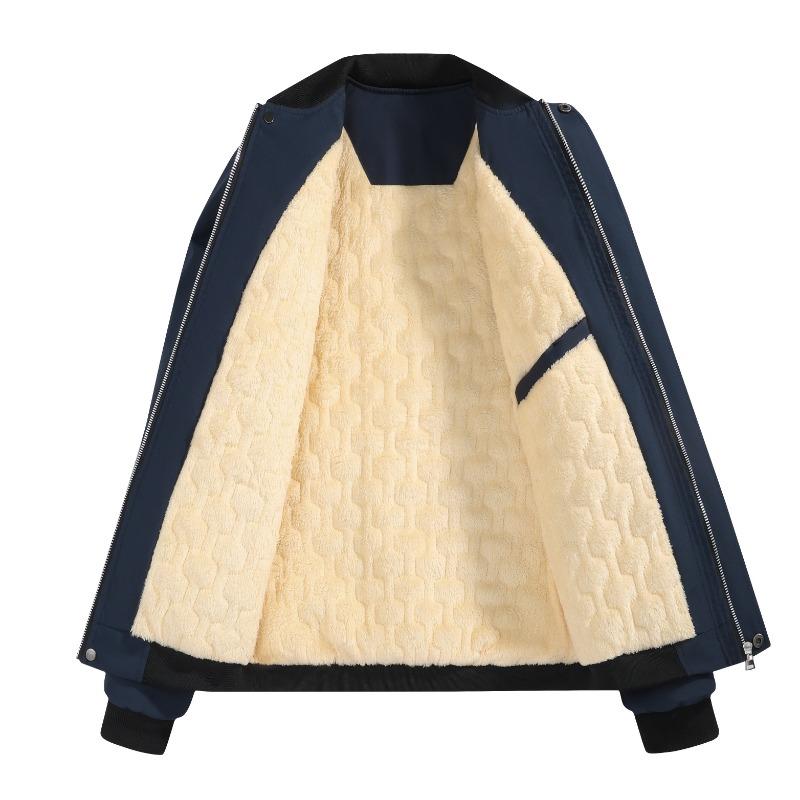 Men's Autumn and Winter Jacket Casual Stand-up Collar Plus Velvet Thickened Solid Color Zipper Long-sleeved Top