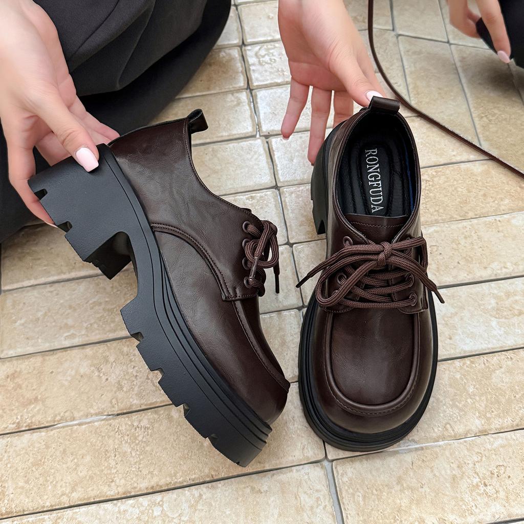 British style small leather shoes women's 2025 summer new retro Japanese thick-soled heightening lace-up Internet celebrity loafers women's singl