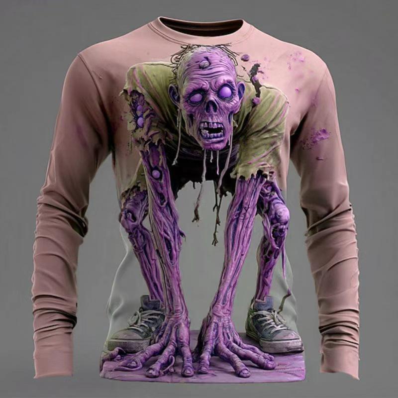 Europäischer und amerikanischer Rundhals Herren 3D-Druck Halloween Langarm Casual Top