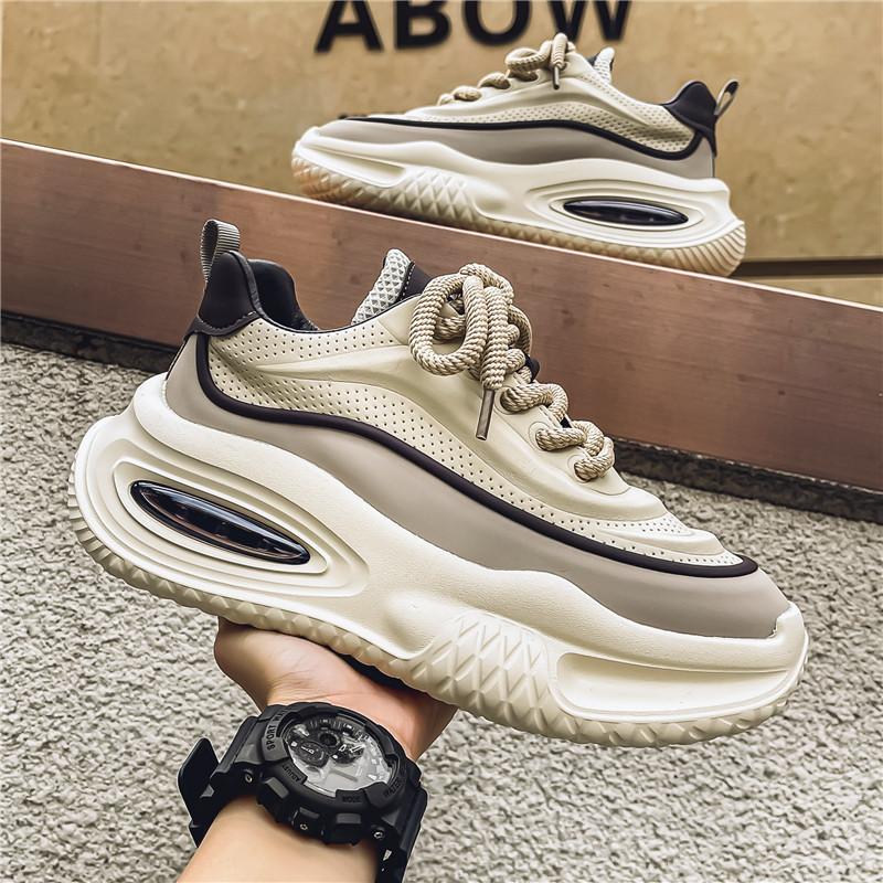 Spring New Men's Leather Platform Dad Shoes, Light and Comfortable, Trendy Casual Sports Shoes, Fashionable Men's Shoes
