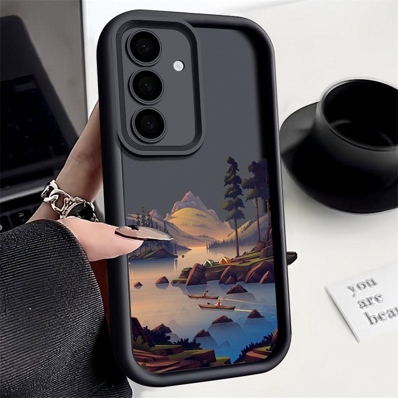 Landschaftsbild Bemalte Handyhülle Für Samsung S26 S25 S24 S23 S21 Ultra See Waldansicht Sonnenaufgang Für Galaxy S25 S24 FE S26 Plus Hülle