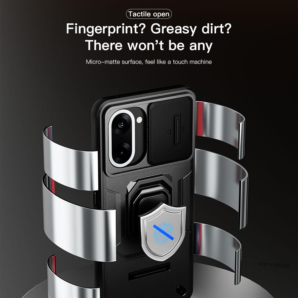 KEYSION Shockproof Case for OnePlus Nord CE5 5G Slide Camera Protection Metal Ring Stand Phone Cover for One Plus 1+ Nord CE 5