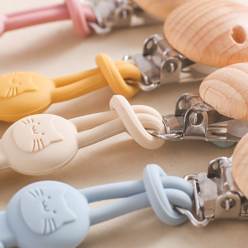 Beech Wood Pacifier Clip Silicone Chain Anti-Drop Baby Accessories Pacifier Chain Nipple Holder Nipple Clip Cartoon Dummy Holder