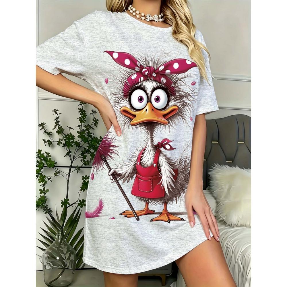 Women'S Fun Sleep Round Neck Nightgown, 'Let Me Sleep' Letter Polka Dot Printed Loose T-Shirt