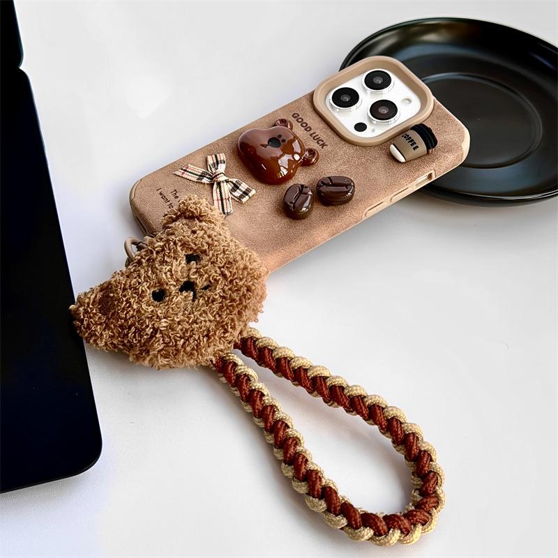 Autumn and Winter Brown Coffee Bear for IPhone14/15pro for Apple 16promax Mobile Phone Case 12pro Three-dimensional