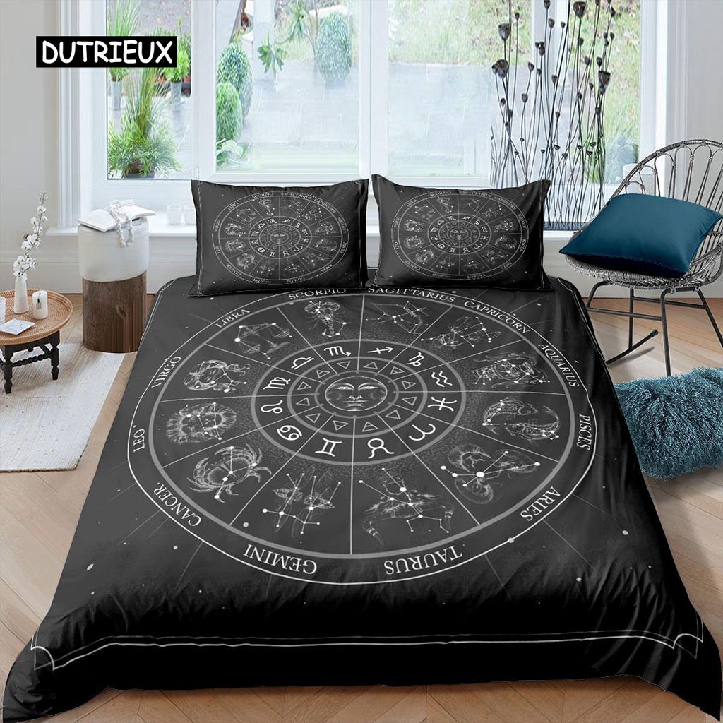Constellation Duvet Cover Set Golden Pattern Comforter Cover Zodiac Signs Starry Sky Animal Queen Size Quilt Cover for Boy Men
