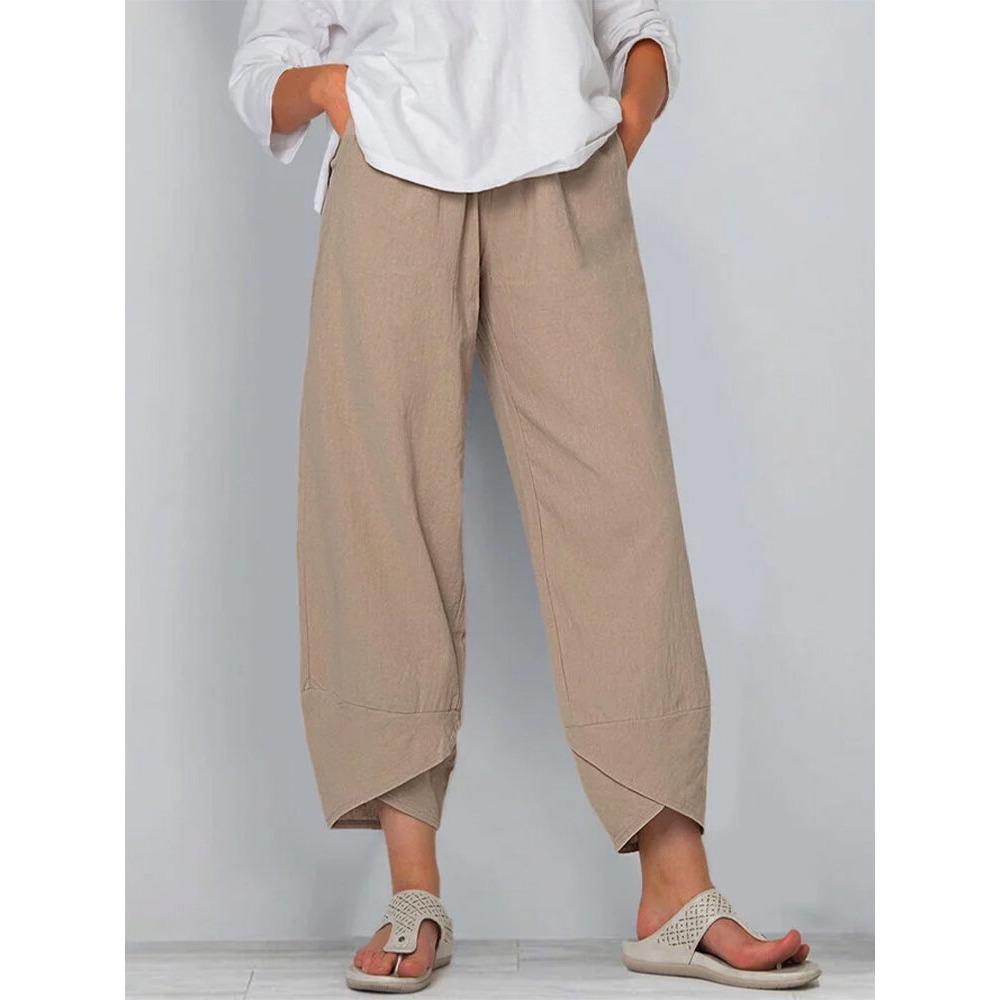 Women's High Waist Loose Fit Cotton Cropped Pants Casual Wide Leg Trousers