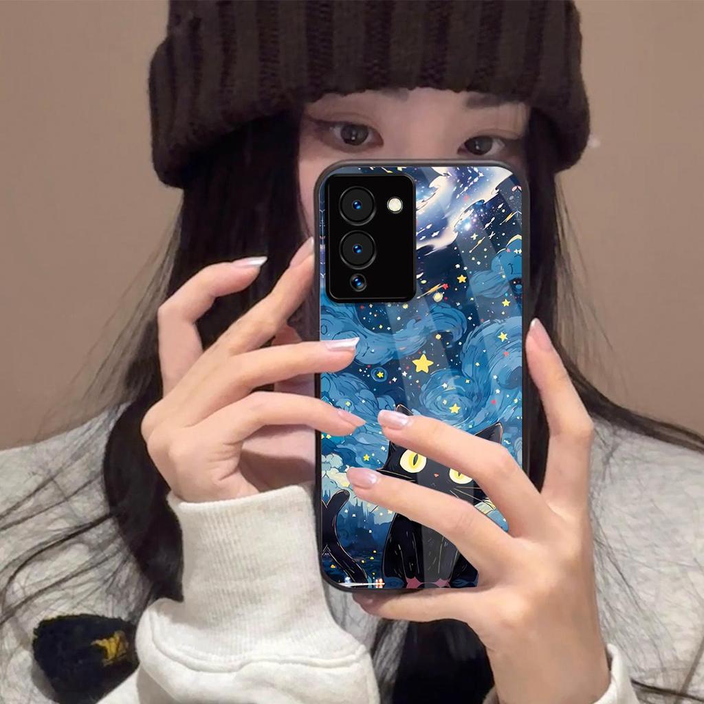 Case for infinix NOTE 12 G96 Anime Black Cat Starry Cloud Print Phone Cover Acrylic Hard Back Shell With Flexible TPU Edge