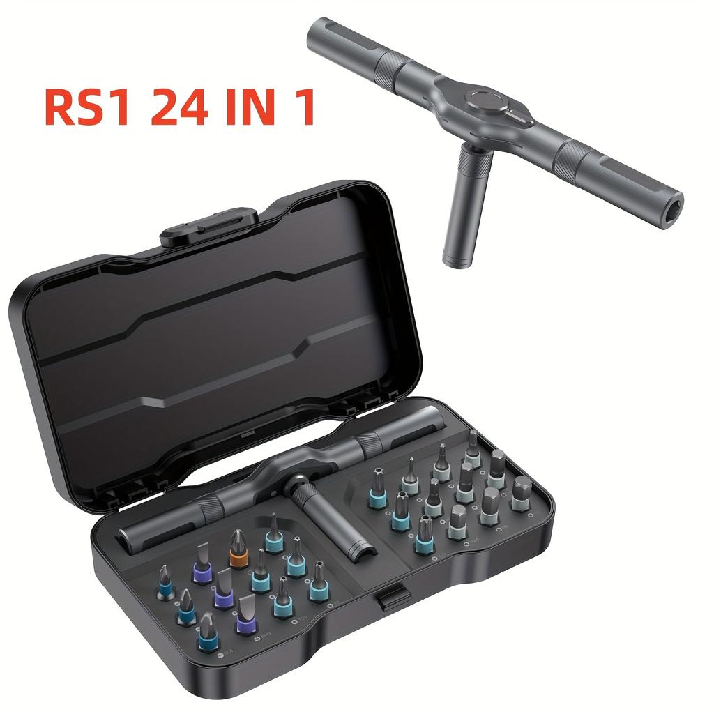 24-in-1 Magnetic Screwdriver Set, Multifunctional Hand Tool Kit with Detachable T-Handle Ratchet, DIY Home Maintenance Tool Box