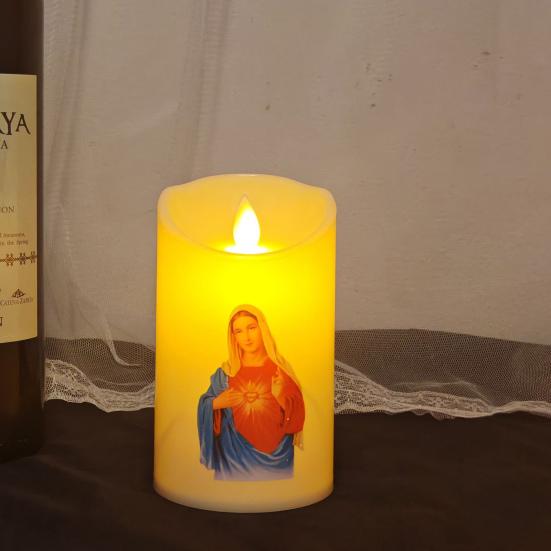 Yousheng LED Christmas Candle Lights Flameless Flickering Prayer Lamp Religious Figure Design Lights for Home Altar Church Decor