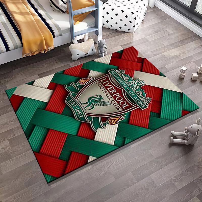 Liverpool Crest with Red & Green Weave Non-slip Rug Suitable for Living Room and Bedroom Sofas.