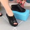 Cool slippers women's spring and summer outer wear 2025 new soft leather thick-soled heightening soft-soled shoes fish mouth shoes one-word slippers
