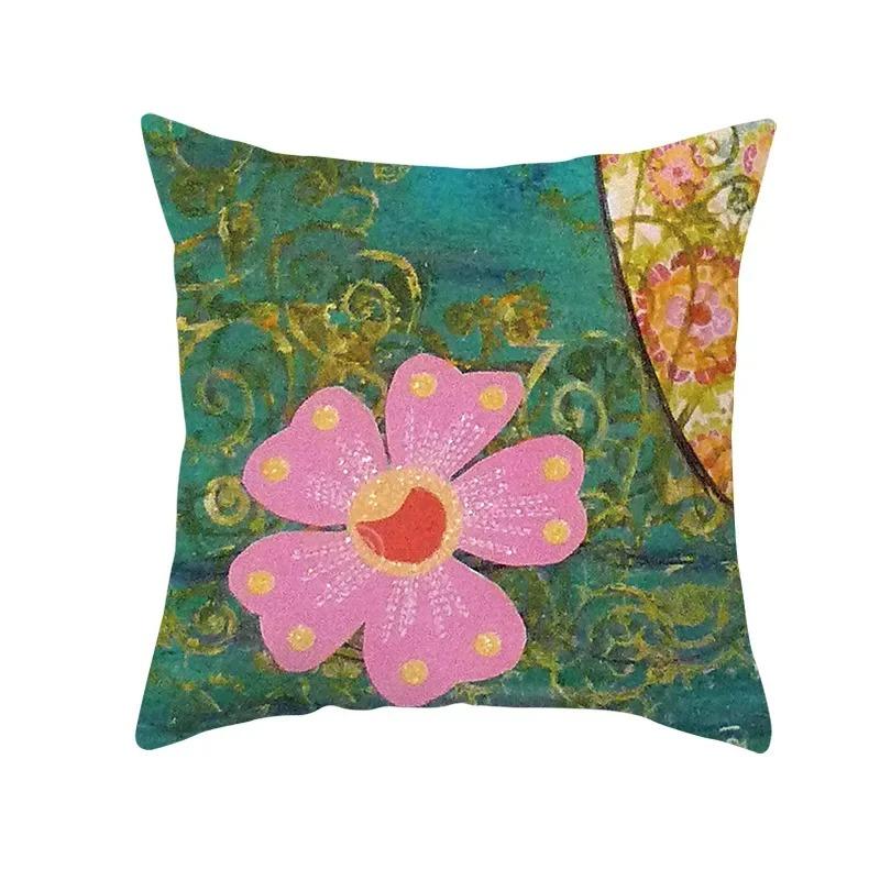 Home Decor Colorful Tree & Flower Pattern Pillow Covers Pattern Cushion Cover Suitable For Sofa Bedroom Car Pillow Cover
