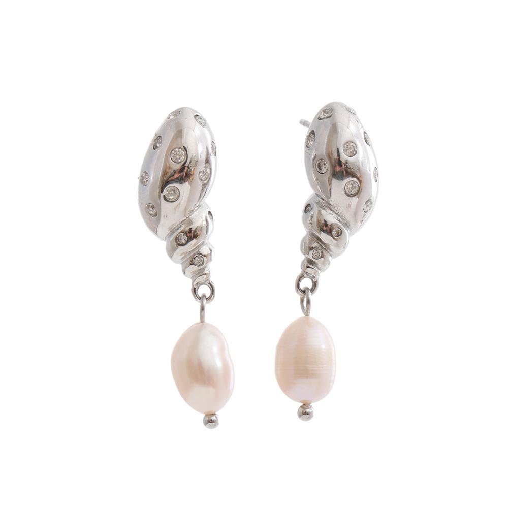 

Yhpup Ocean Series Stainless Steel Conch Zirconia Natural Pearl Drop Earrings Summer Vacation Jewelry for Women Tropical