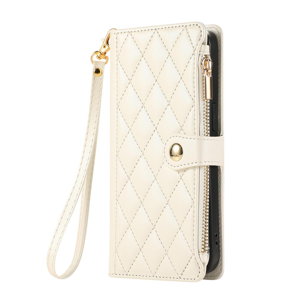 For Samsung Galaxy S25/S24 Case Multi Card Slots Zipper Rhombus Leather Phone Cover with Wrist Strap