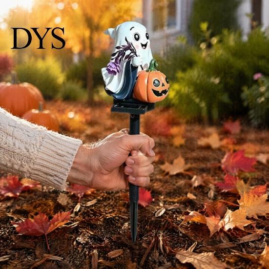 Creative Seasonal Lawn Ornaments Solar Ghost Pumpkin Stake Light, LED Auto Light Sensor Outdoor Garden Lamp, Waterproof Resin Landscape Lamp