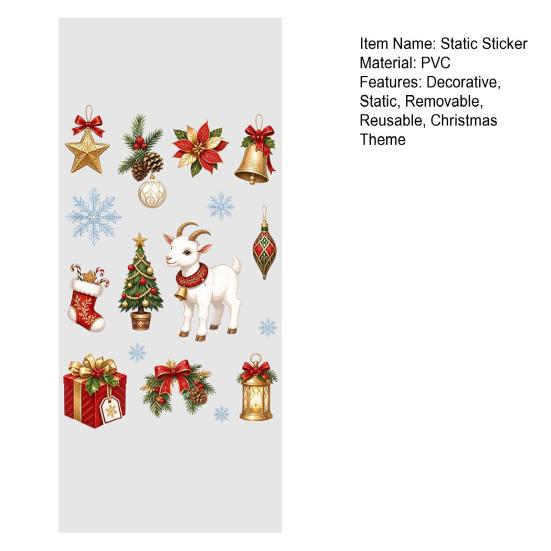 Christmas Window Clings Lamb Static Glass Stickers, Reusable PVC Cling, Holiday Tree Wall Decor Decals with Bells Snowflakes And Gifts for Festive