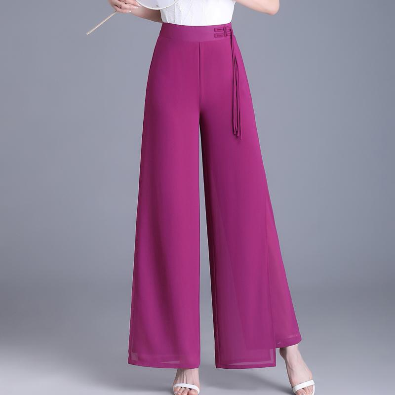 Elegant Summer Chiffon Wide Leg Pants Women Fashion Summer High Waist Pants Vintage Clothes